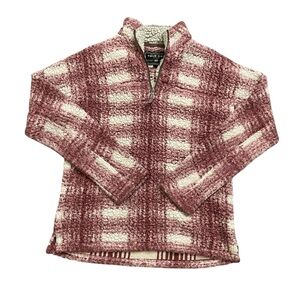 True Grit Maroon and Cream Plaid Quarter-Zip Sweater